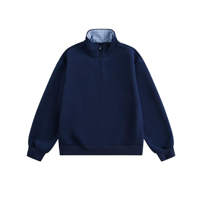 Unisex Oversized Cotton Pullover Sweatshirt With Half Zip Solid Color Casual Streetwear Top Fall