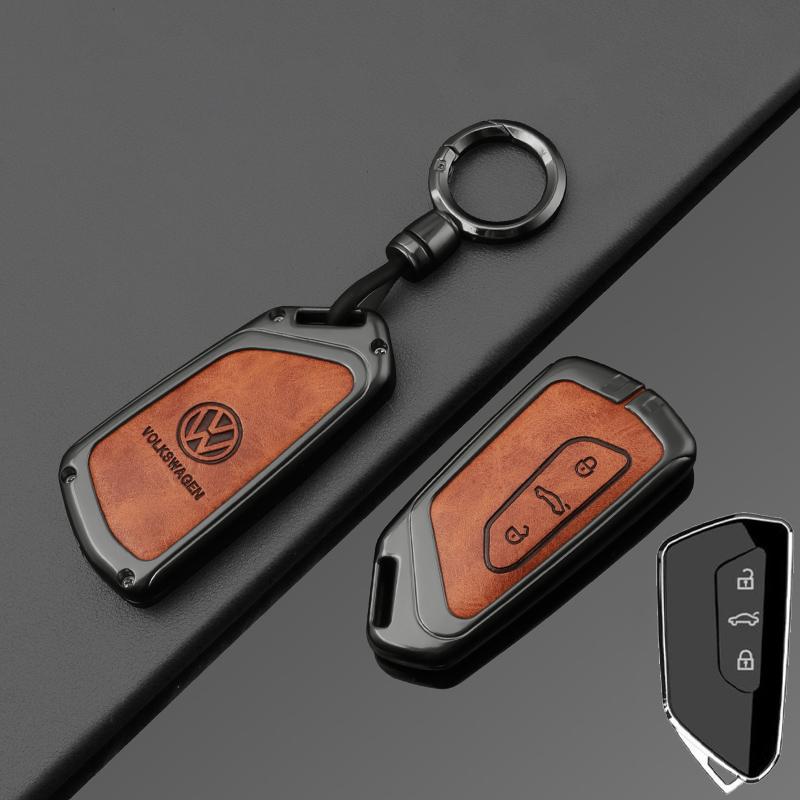 T25Fashion New Double-sided Leather Car Key Case Cover Shell Protection Auto Styling Accessories For VW Volkswagen Golf 8 MK8 Leon