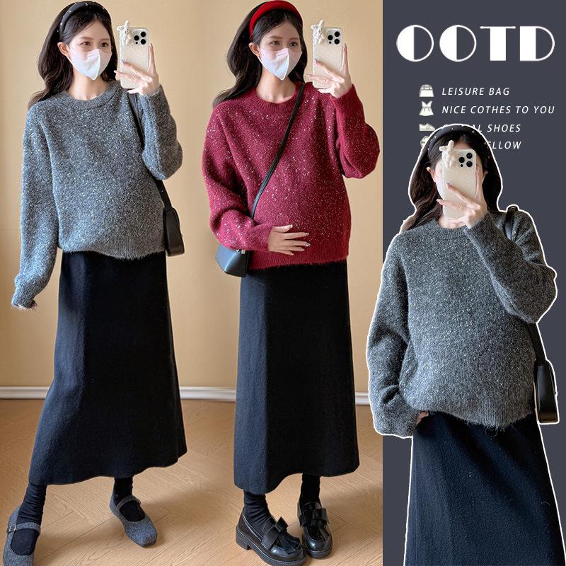 

2026 Korean Sequin Sweater & Skirt Maternity Set XXL