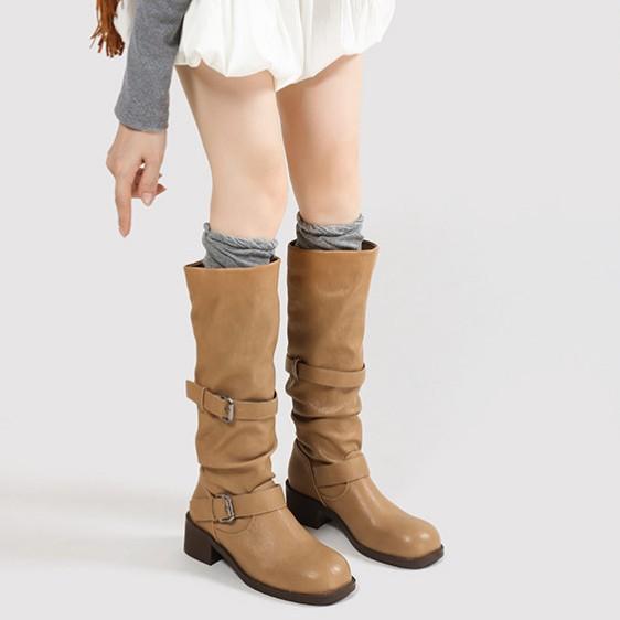 Övcsatos platformos csizma vastag sarok 2025 ősz új retro régi közepes csizma koreai verzió csizma niche munkáscsizma nők