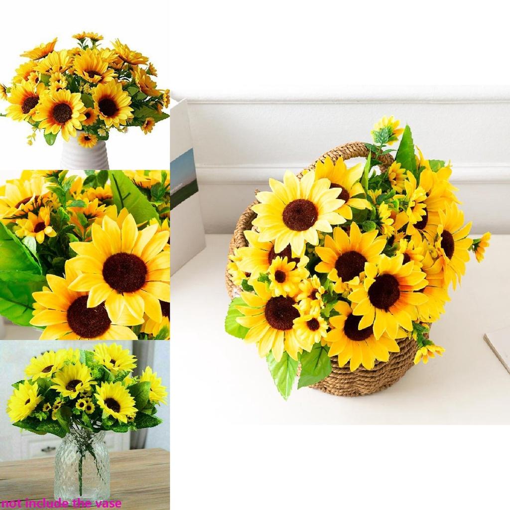 Artificial Sunflower Silk Flowers Wedding Floral Decor 7 Branches 13 Heads