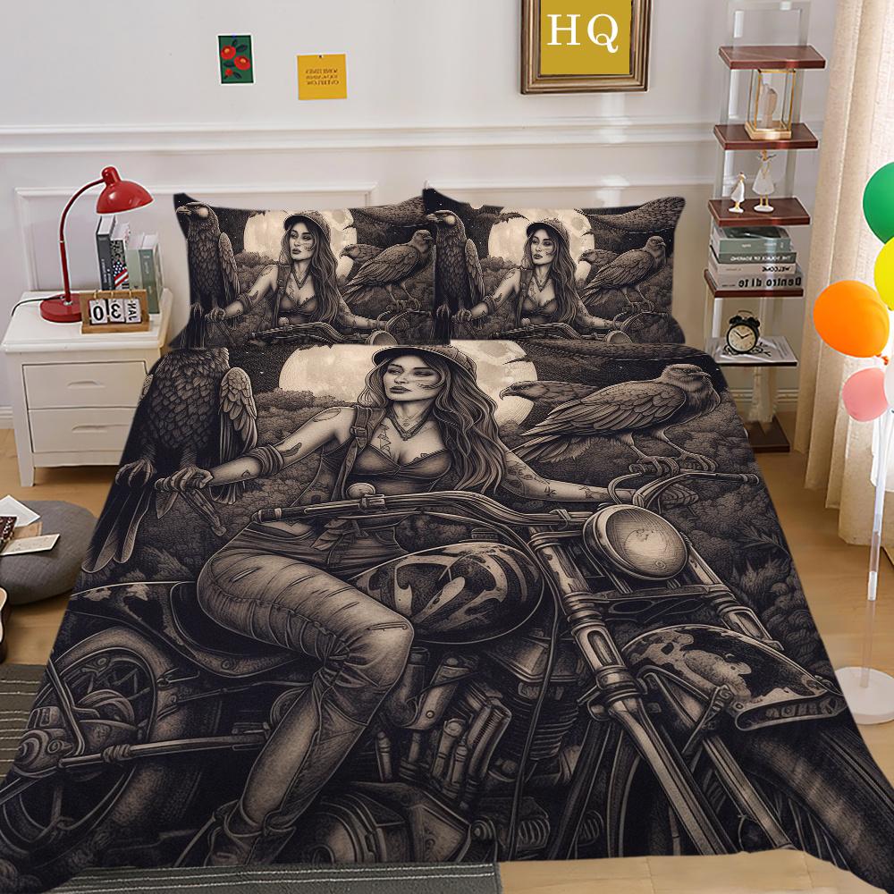Beauty Skull Printed Bedspreads King Size Microfiber Bed Set Cover Teen Cool Design Comforter Cover Set
