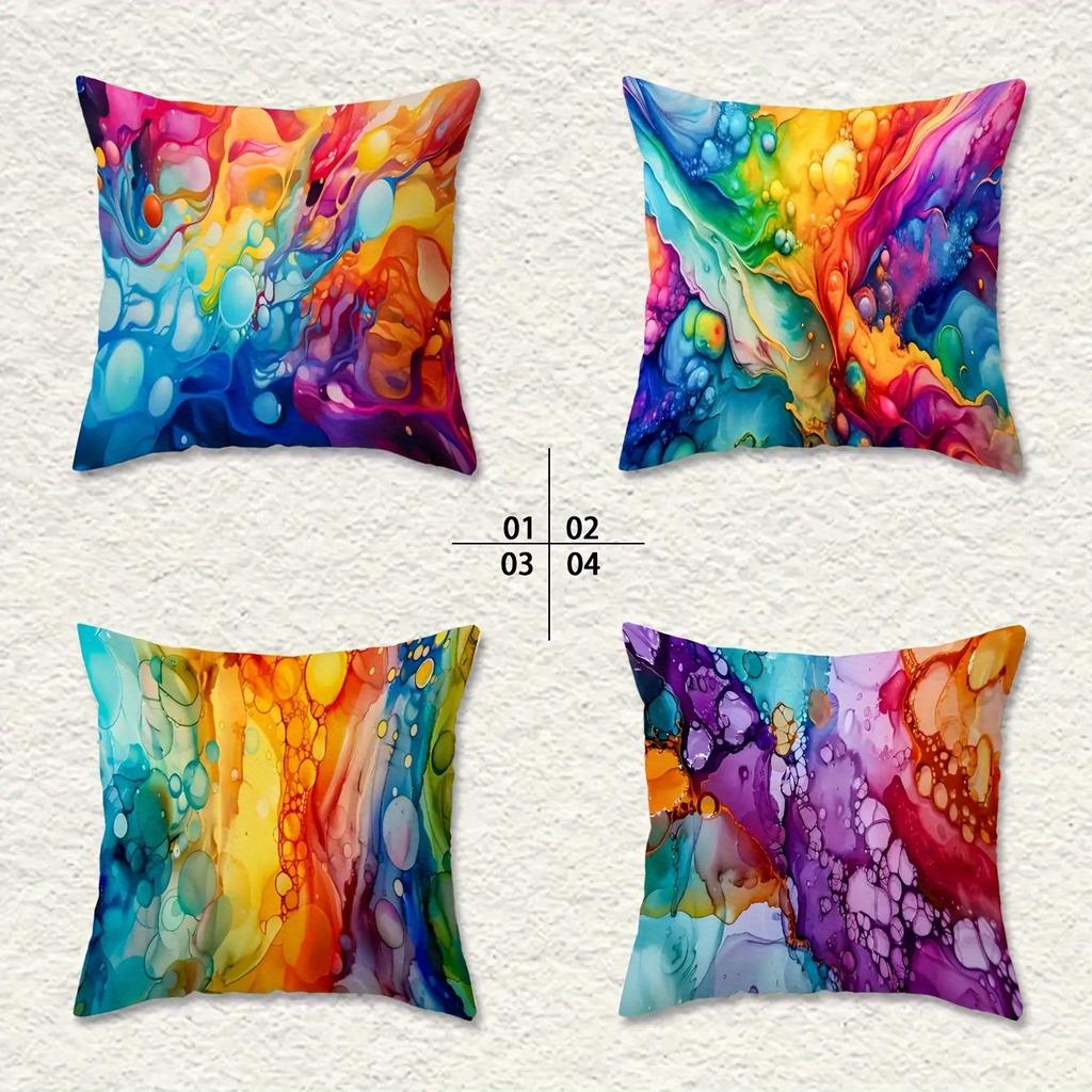 4Pcs Fluid Art Theme Digital Printing Pillow Cover Short Plush Suitable Living Rooms Bedrooms Sofas Throw Cushion Cover