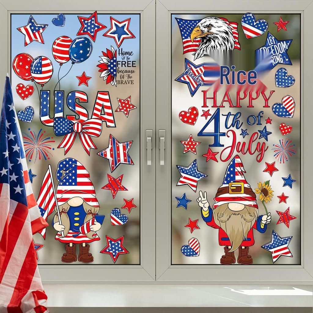 Patriotic Gnome Window Stickers: Stars & Stripes Electrostatic Decor