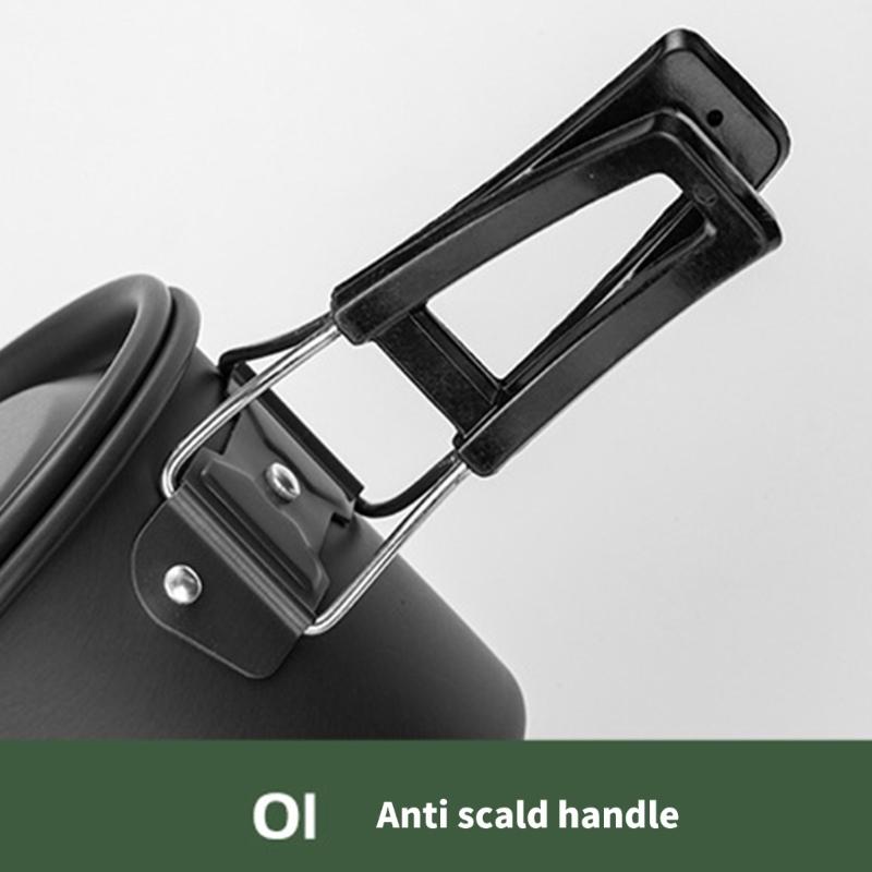 Outdoor Camping Cookware with Lid and Folding Handle Portable Camping Cook Pots Aluminum Alloy Camping Cookware