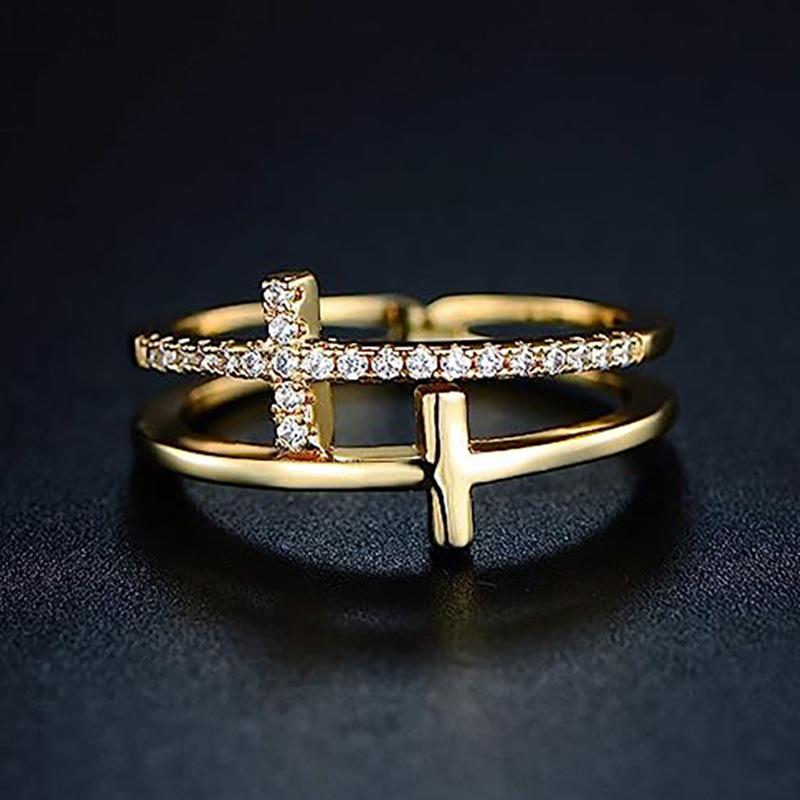Europe and the United States popular hollow ring double ring line ring, slightly inlaid niche style fashion ring
