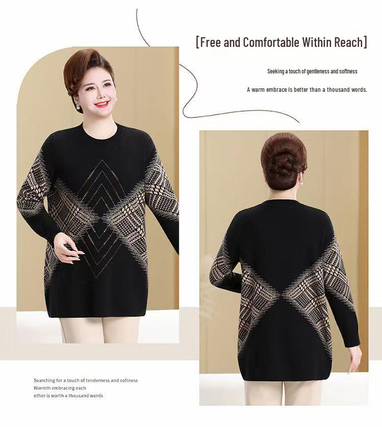 Extra Wide Plus Size Autumn/Winter Wool Pullover Sweater for Middle-Aged and Elderly Women