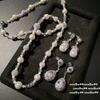 Mermaid Tears, Sunset Water Drop Diamond Ball Crystal Pearl Necklace, Fairy Water Drop Zircon Earrings.