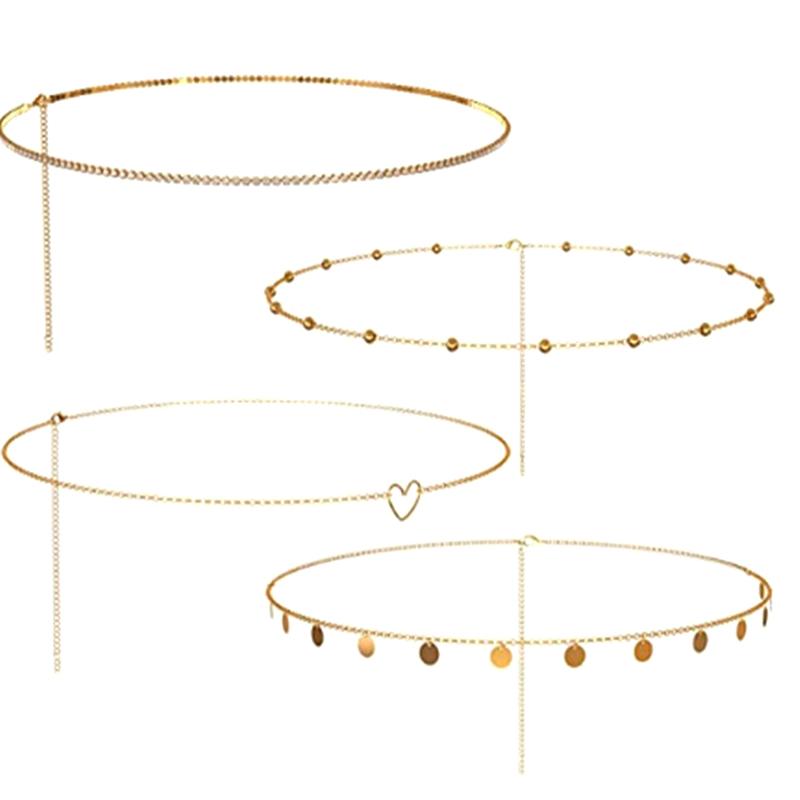 

Бохо Винтаж Многослойная блестящая цепочка на талию Женская круглая подвеска с пайетками в форме сердца Пляжные украшения для тела золотой