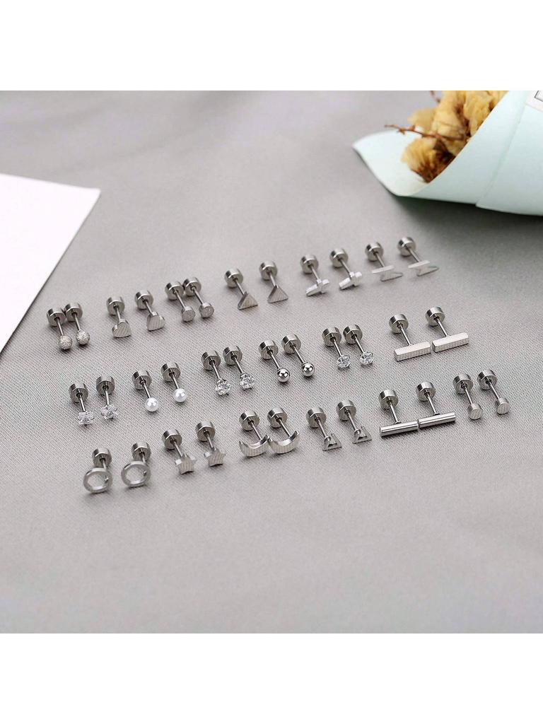 18 Pair Stainless Steel Flatback Stud Earring  Hypoallergenic Screwback Jewellery Flat Back Helix Jewelry for  Women Ladies