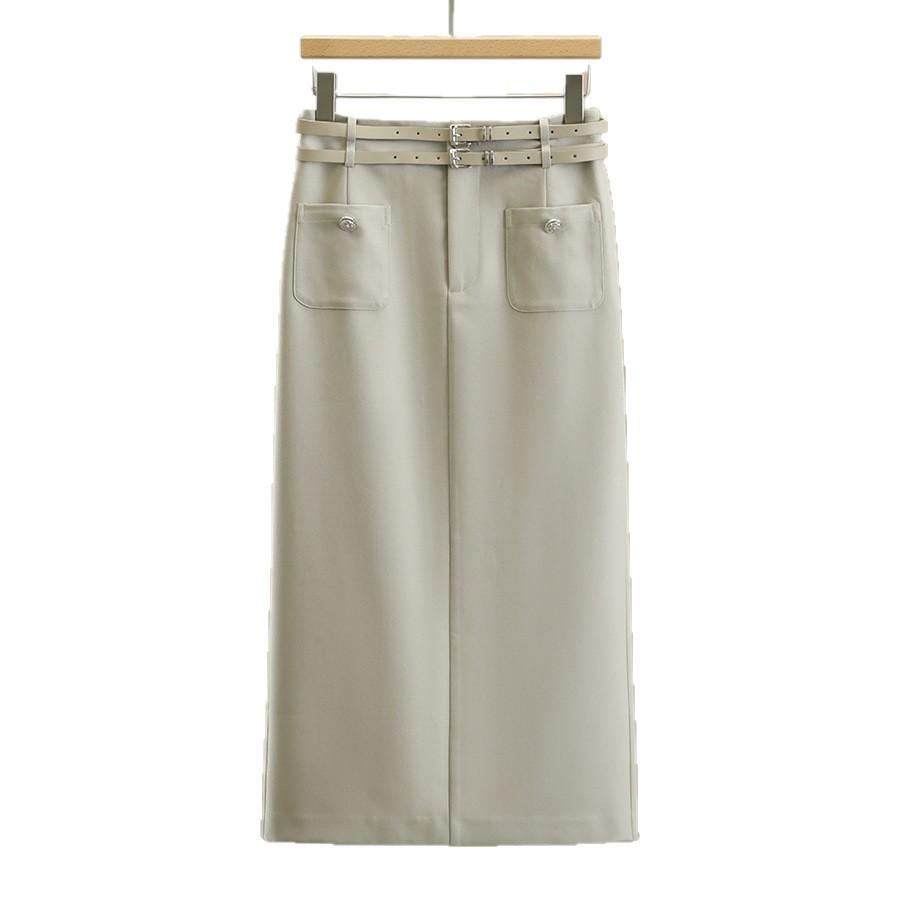 Osthiawen Brand High-Waisted Slimming Midi Skirt for Women - Perfect for Autumn.