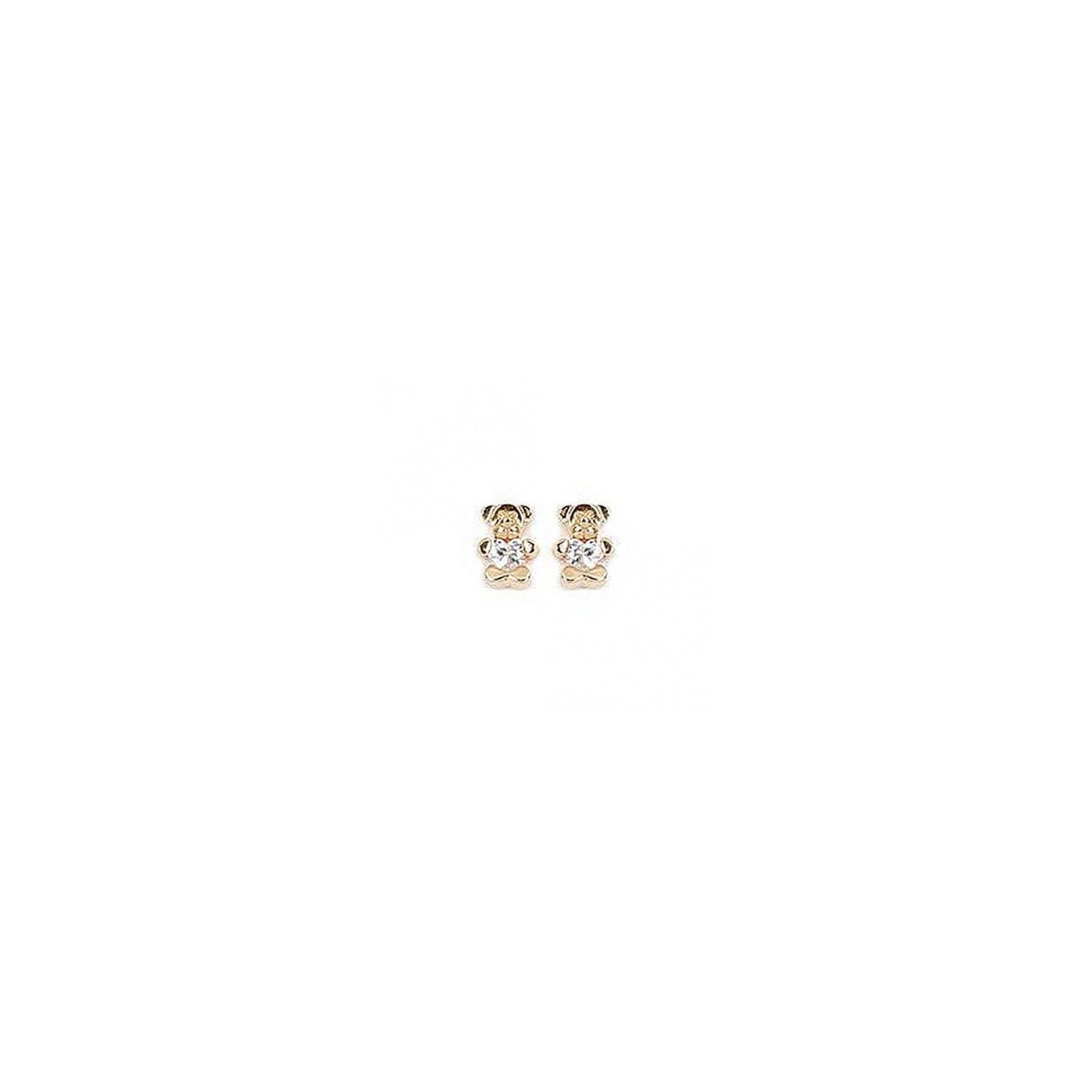 Boucles d'oreilles ours nounours ourson coeur cristal plaqué or