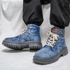 Size 48 Men's Shoes Retro-style Cowboy High-top Boots Men's Casual Denim Boots Slip-resistant Durable Outdoor Boots Botas Hombre