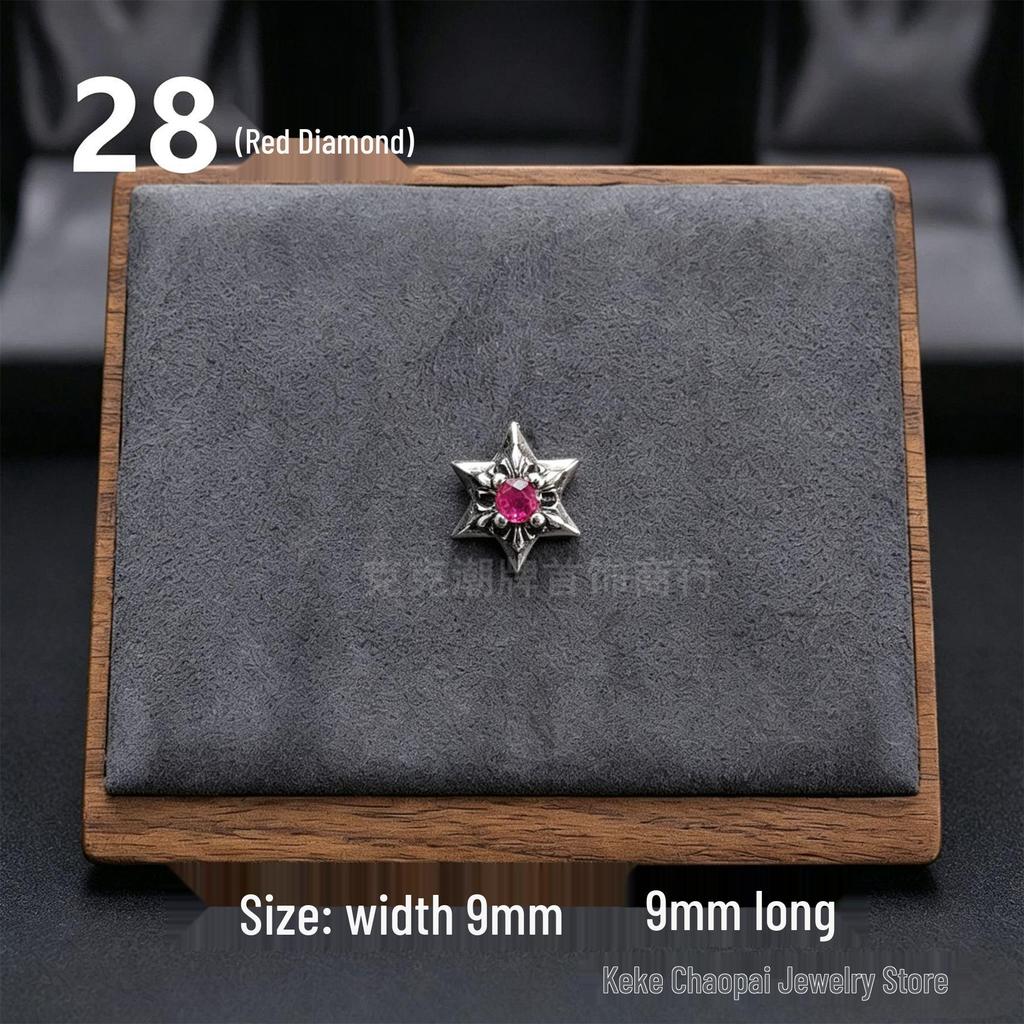 Cercei Stud Trendy Cruce Cupru Alb Argint Thai 925 cu Diamante Colorate pentru Bărbați și Femei