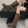Eilyken Vintage Design Narrow Band Buckle Strap Women Knee-High Boots Fashion Round Toe Square Low Heels Shoes