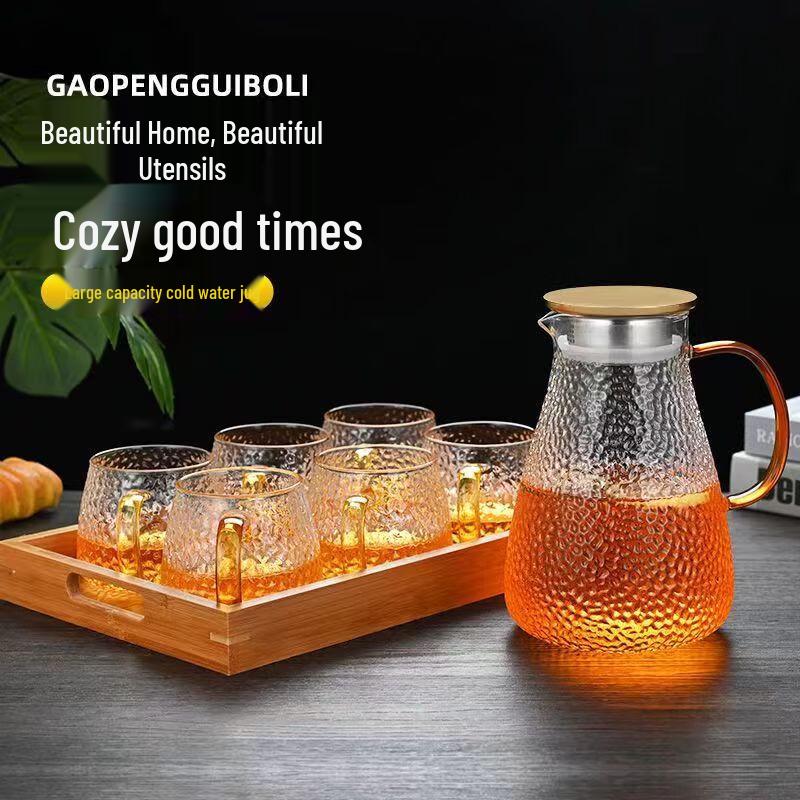 Heat-Resistant Glass Pitcher with 6 Cups 1 Pitcher + 6 Cups