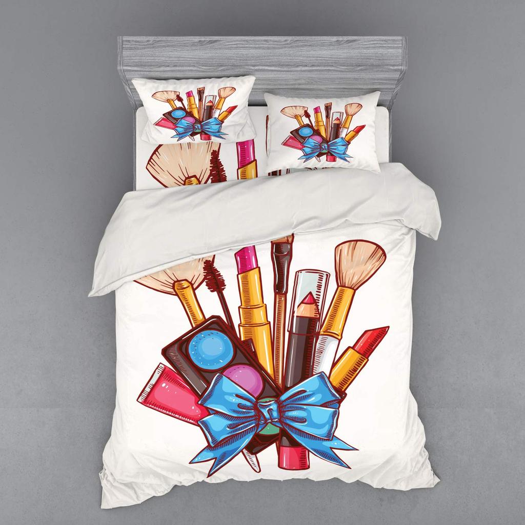 Makeup Duvet Cover Set for Women Queen Size Lightweight Down Quilt Covers Bedroom Decor 2 Pillowcases 1 Duvet Cover No Comforter