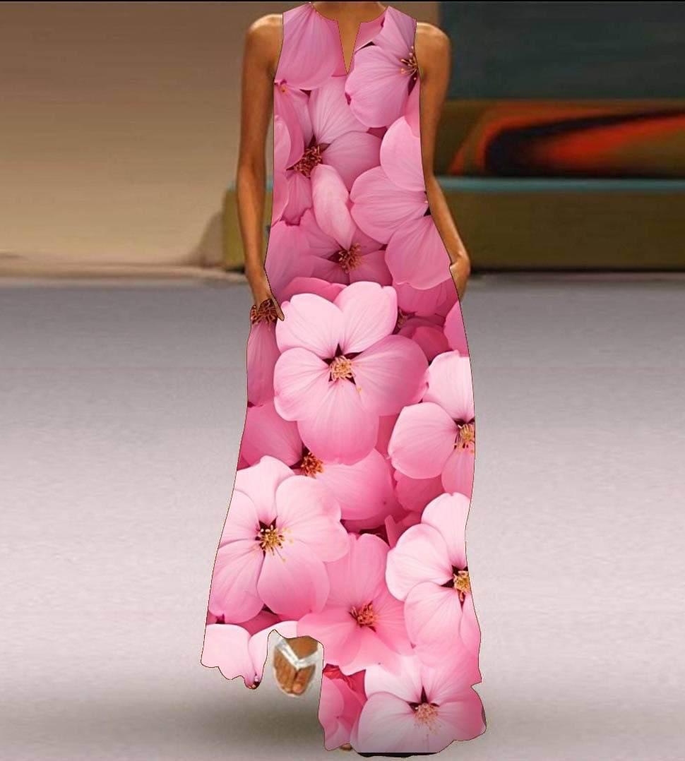 

Летнее женское платье с V-образным вырезом и принтом без рукавов, длинное платье 3XL