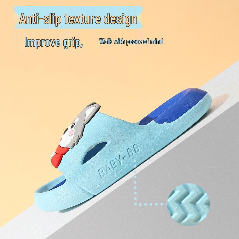 Wolf King Green Boys' Non-slip Soft Sole Cartoon Sandals: Summer & Bath Slippers for Kids