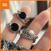 925 Sterling Silver Rings for Women Couple Minimalist Handmade Simple Black Stone Ring Fine Jewelry Gift Prevent Allergy