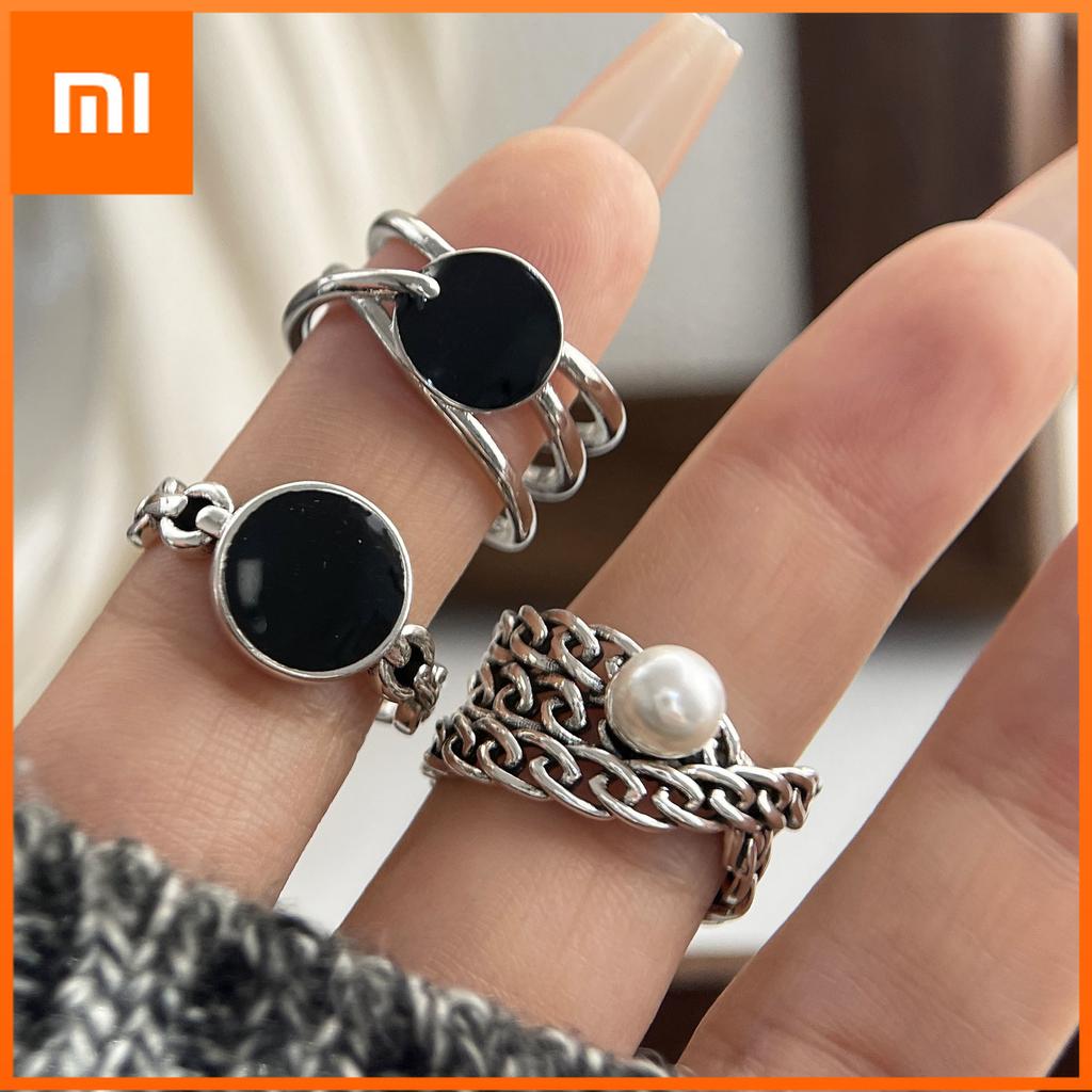 Xiaomi 925 Sterling Silver Rings for Women Couple Minimalist Handmade Simple Black Stone Ring Fine Jewelry Gift Prevent Allergy