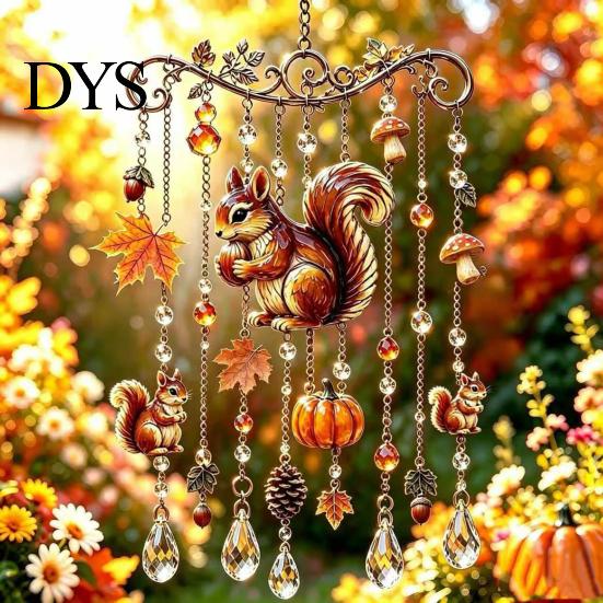 Nature Inspired Suncatchers Fall Animal Wind Chime Suncatcher, Stained Acrylic Fox Rabbit Hanging Suncatcher Party Photography Props with Prism Drops,