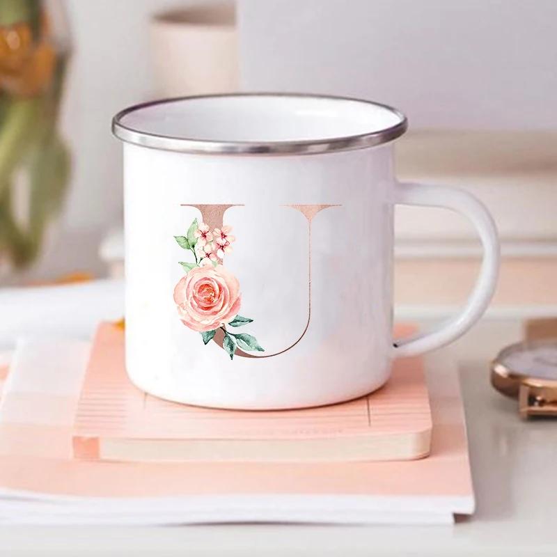 Alphabet Flower Letter Mug Coffee Cup Cold Coffee Cups Funny Mugs Cup for Tea Drinkware Rare Beer Travel Cute Original Unusual