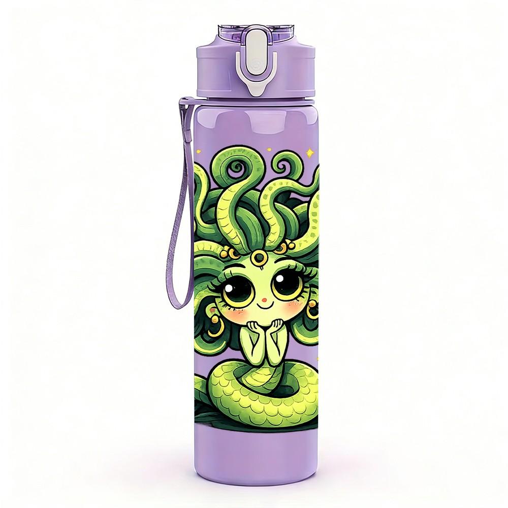 1PC Medusa Snake Hair Character Print 750ml Color Plastic Sports Water Bottle Leakproof Flip Straw Lid Suitable for Sports Office Home Use