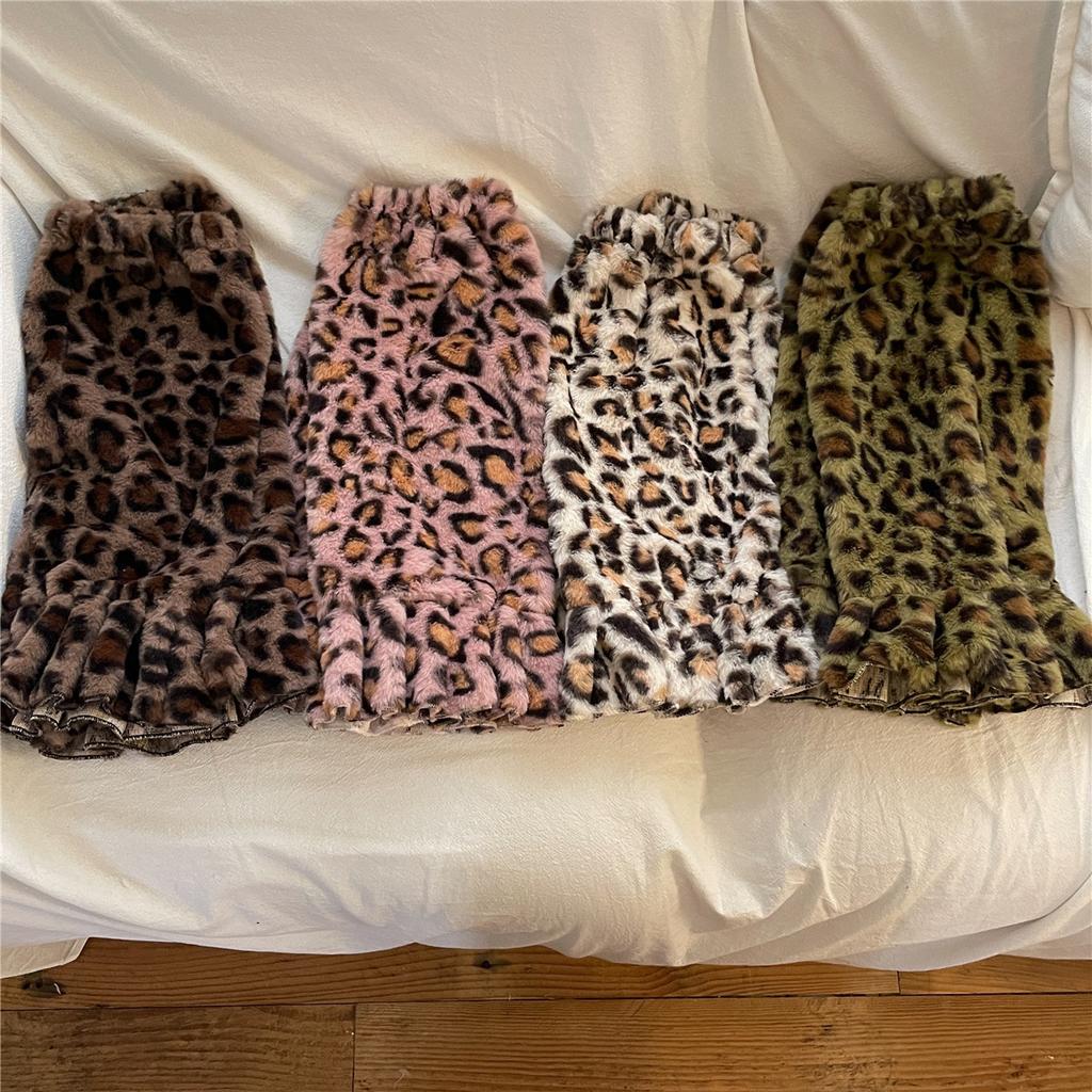 Leopard Print Winter Warm Leg Warmers Fashionable Versatile Personalized Harajuku Plush Leg Warmer Ruffle Baggy Foot Cover Socks