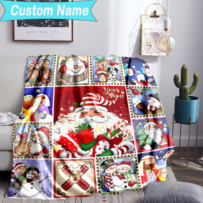 Custom Name Blanket Santa Snowman Friendship Blanket Bedding Blanket for Travel, Camping, Living Rooms, Offices, Sofas, Fan Christmas Gift