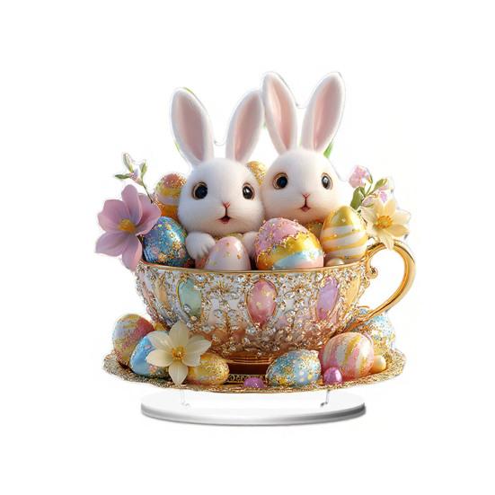 Easter 2D Bunny Acrylic Ornament Eggs Rabbit Table Sign Home Living Room Holiday Party Tabletop Animal