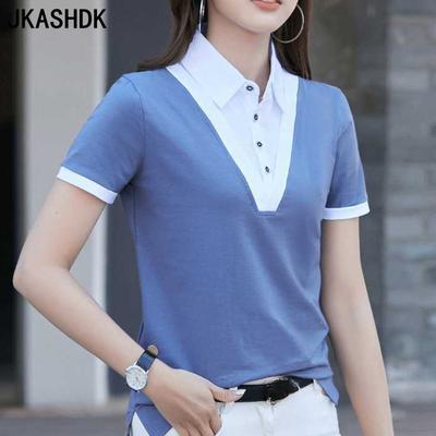Women's Fashion Casual Summer Spring Short Sleeve POLO Neck Blouses & Shirts