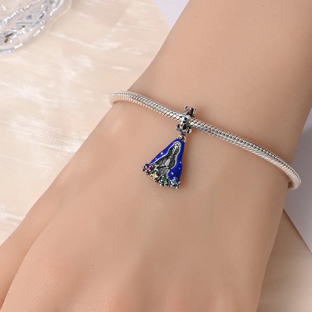 Copperoriginal Our Lady The Virgin Charm Beads Fit Braceletcopper Blue Series Pendant Bead Fine Jewelry For Women Diy