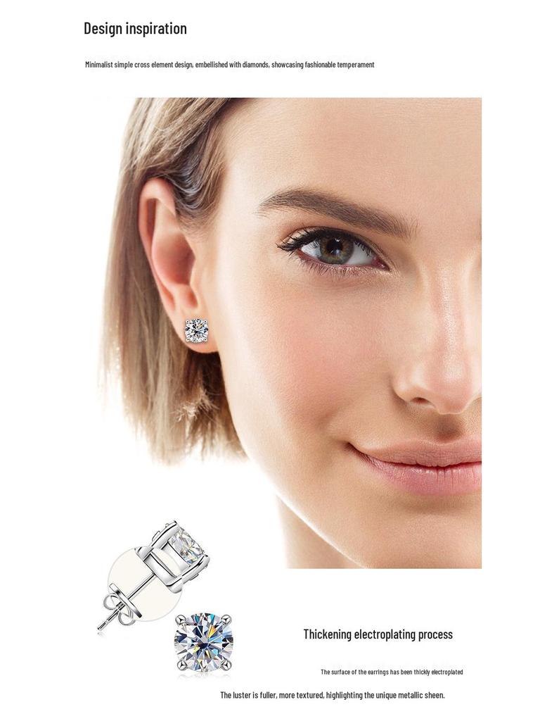 Moissanite Four-Claw Stud Earrings for Women - High-End S925 Sterling Silver Trendy Ear Jewelry