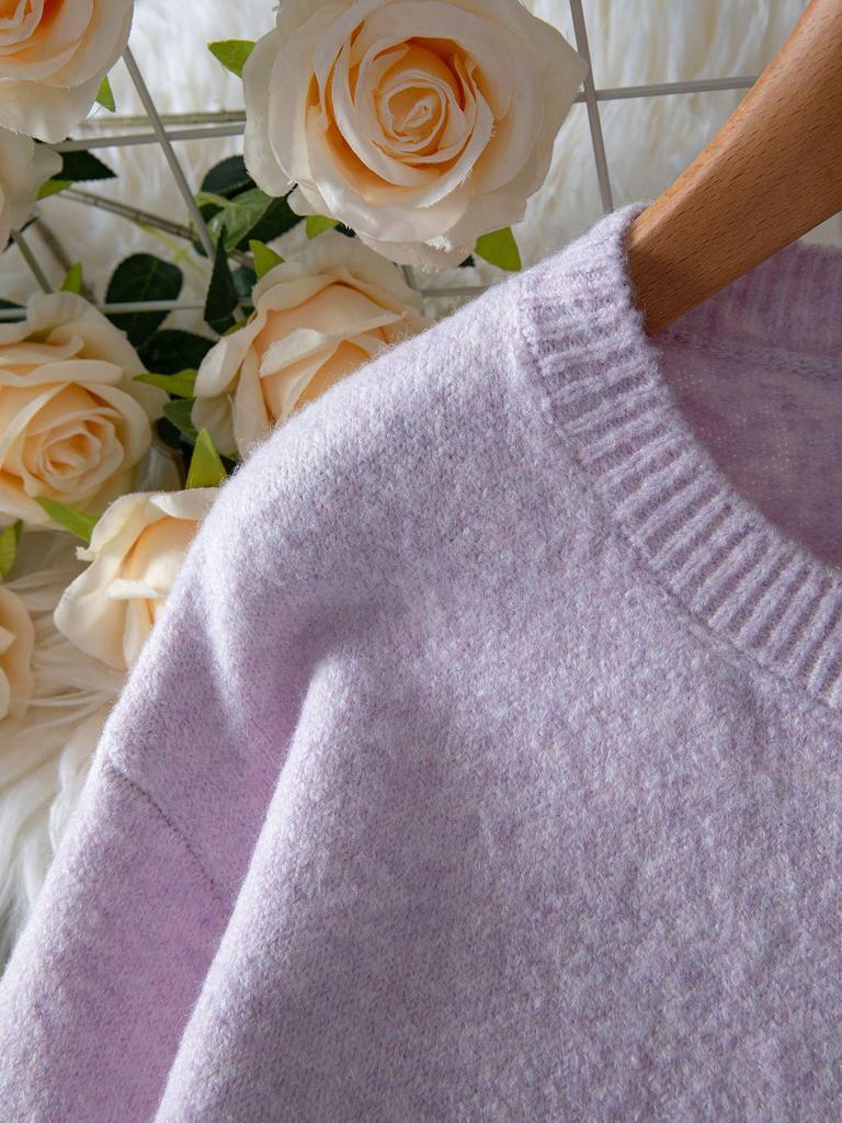 Elegante Damen-Strickjacke mit Knöpfen - Herbst/Winter Unifarbener Rundhals-Pullover