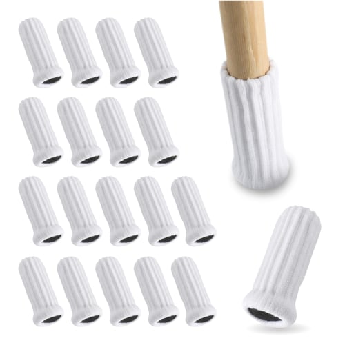 Dicke Stuhlbeinschoner, Stuhlsocken, Rutschfest, 18er-Pack (4 Stühle + 2 Ersatz) (Weiß, Kurz)