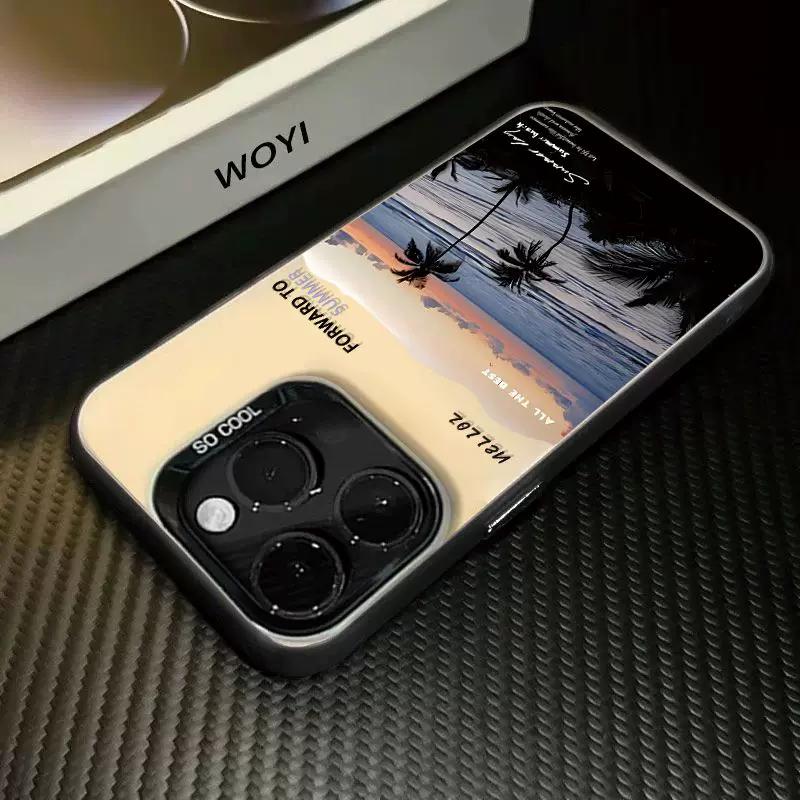 Summer Beach Sunset Phone Case, Palm Tree Scenery Shockproof Cover for iPhone