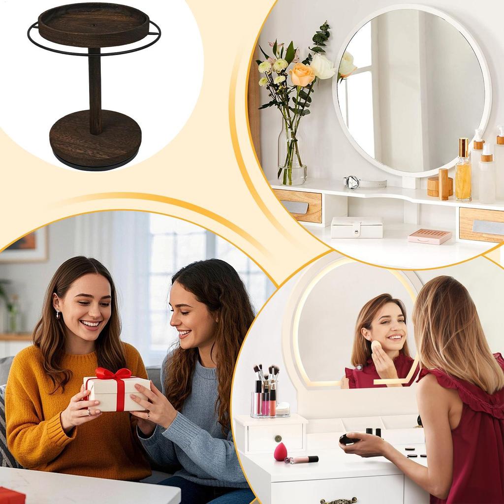 Sunglass Organizer 360 Degree Rotating Sunglasses Stand With Tray And Base Wooden Eyeglass Display Rack For Key Jewelry Necklace