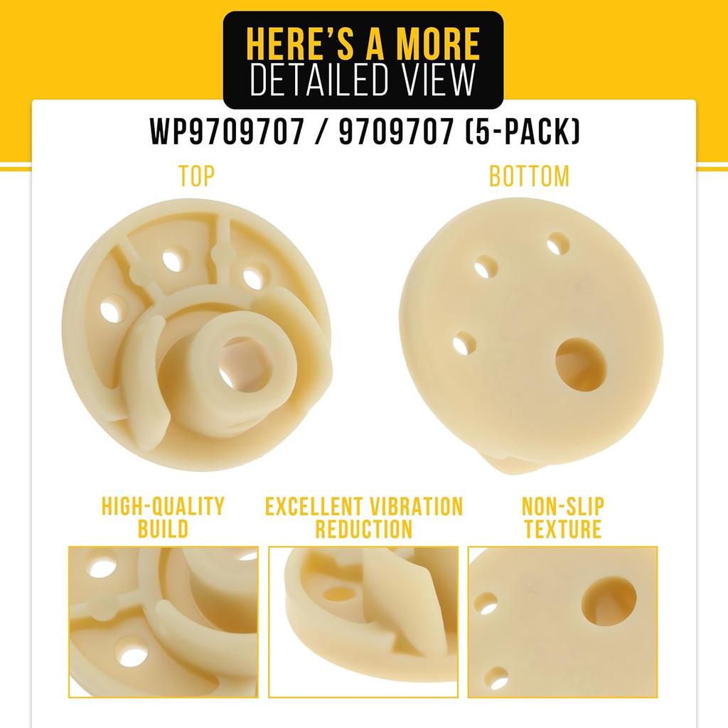 PartsBroz WP9709707 9709707 Rubber Foot Pads (5-Pack) - Compatible With Whirlpool KitchenAid Stand Mixer Blender - Replaces AP6013808 115792 1376946