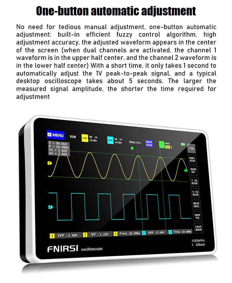 FNIRSI-1013D Dual-Channel Digital Touch Oscilloscope - 100M Bandwidth, 1GS/s Rate