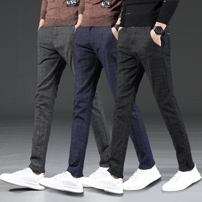 Herrenhose im neuen Stil aus gebürstetem Karomuster, vielseitige, kleine Hose mit geradem Bein, kleine Wollhose fürs Geschäft