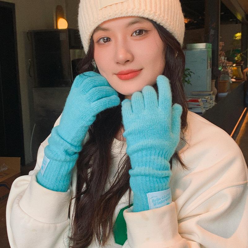 

Корейская версия теплых женских перчаток для осени и зимы, для велоспорта на открытом воздухе, удлиненные, ветрозащитные и холодостойкие, сенсорные, с разделенными пальцами, вязаные шерстяные перчатки One Size