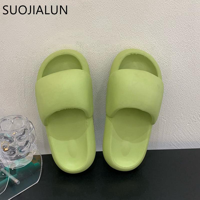 Fashion SUOJIALUN 2025 Summer Fashion Candy Colors Women Slipper Thick Platform Indoor Bathroom Soft EVA Anti-slip Home Floor Slides