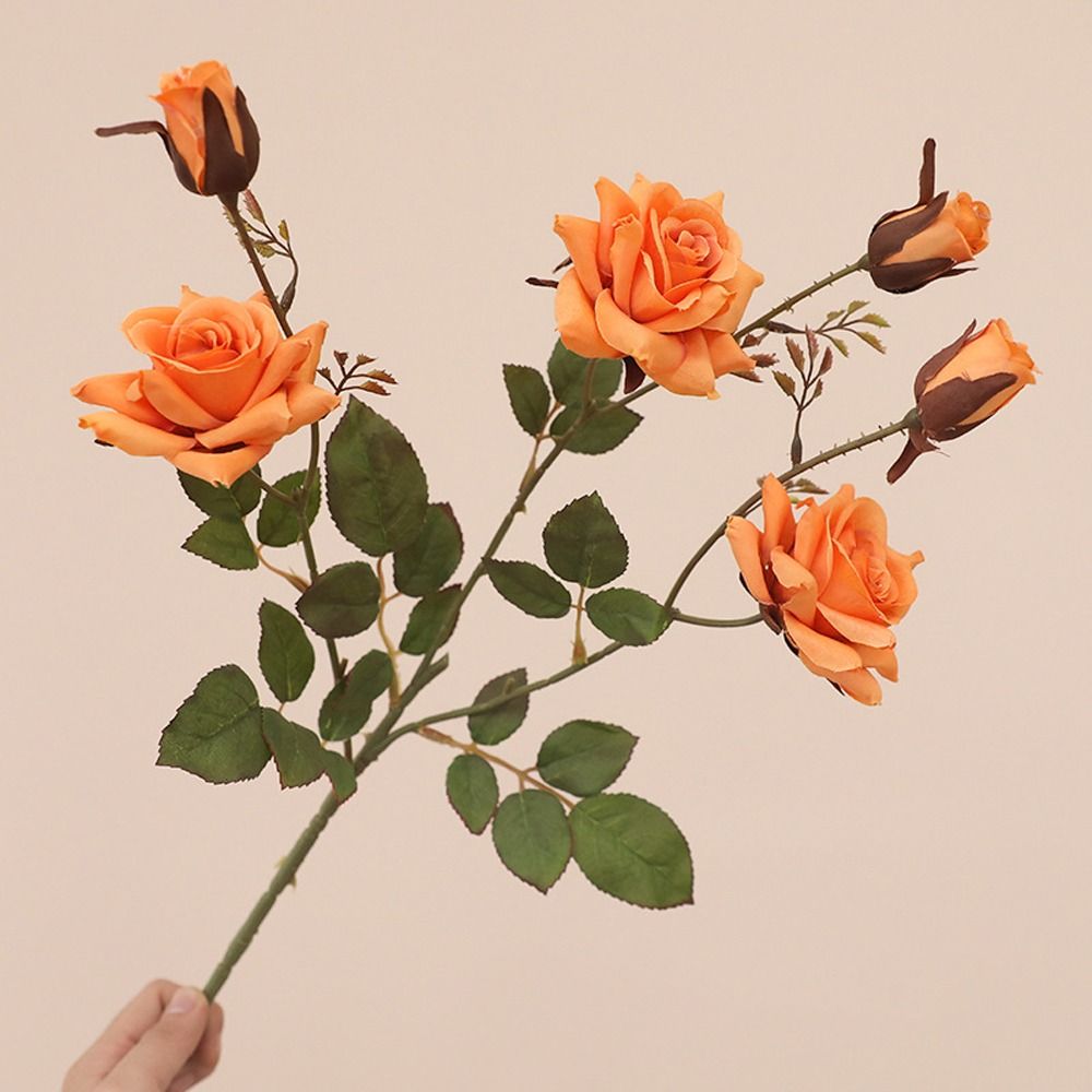 Retro Simulation Rose Flower 3 Head Fake Flowers Artificial Rose Branch  Outdoor Garden Decor