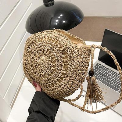 Fashion Hollow Out Shoulder Bags For Women Casual Straw Crossbody Small Round Bag Purse Tassel Messenger Handbags