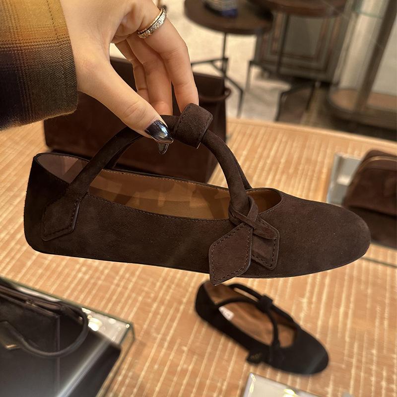 Sheepskin Version~ French Retro Round Head Flat-soled Single Shoes Women's 2025 New Versatile Suede Mary Jane Ballet Shoes