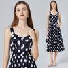 Sommer Frauen Vintage Polka Dot Print Spaghetti Strap Lange Midi Party Kleider