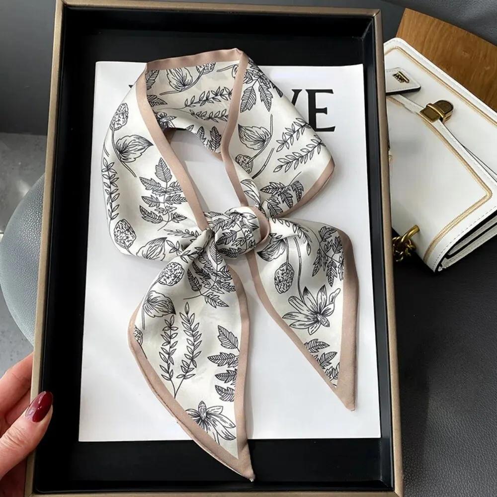 Fashion Print Hair Ribbon Scarf Women Neck Tie Bag Silk Skinny Headscarves Ladies Foulard Floral Bands  New