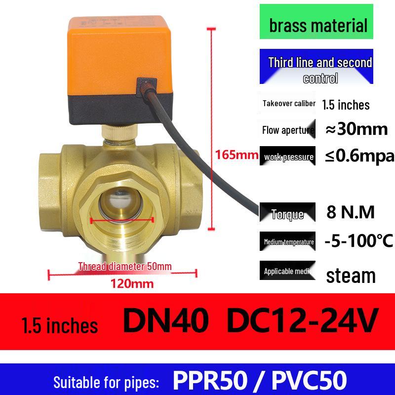 Electric Copper Ball Valve, Two/Three-Way Control, for 220V, 12V, 24V Systems - Ideal for AC, Fan Coil, Solar Applications, 4-Point Connection