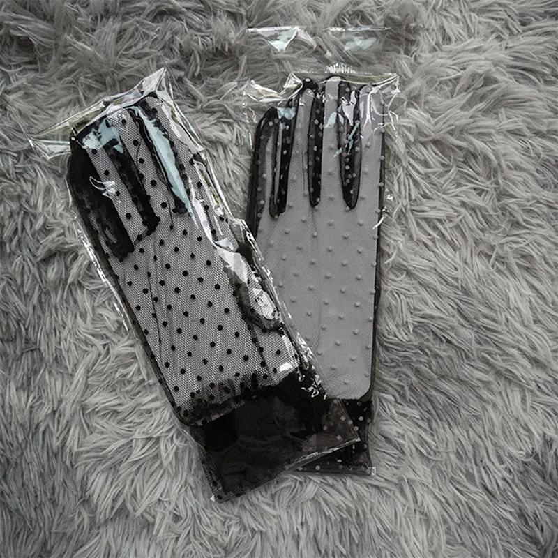 Paar Grace Herbst Sommer Damen Kurze Tüllhandschuhe Dehnbar Spitze Punkte Lotus